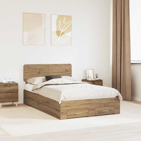 vidaXL Estructura de cama con cabecera Roble artesanal 120 x 190 cm