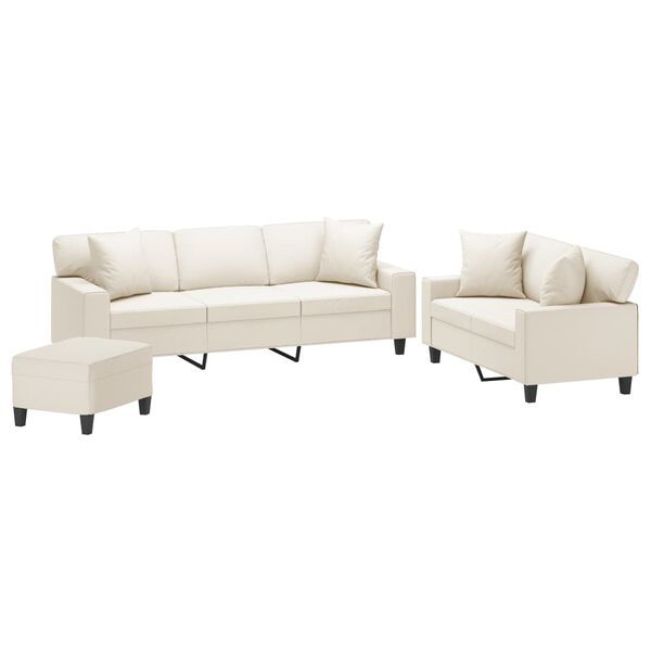 vidaXL Juego de sof&aacute;s con cojines 3 piezas cuero sint&eacute;tico crema