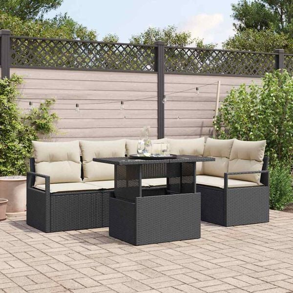 vidaXL Conjunto de sofá de jardín 6 pcs Negro Poliratán