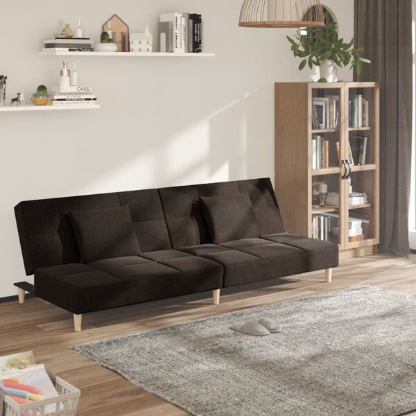 vidaXL Sof&aacute; cama de 2 plazas con dos almohadas tela marr&oacute;n oscuro