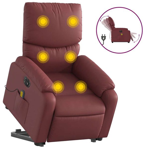 vidaXL Sill&oacute;n de masaje elevable el&eacute;ctrico cuero artificial rojo tinto