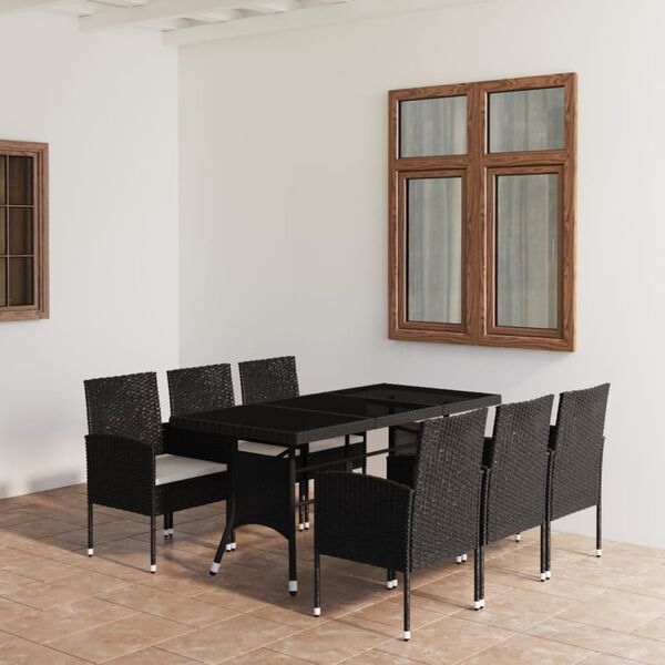 vidaXL Juego de comedor para jardín 7 piezas ratán sintético negro