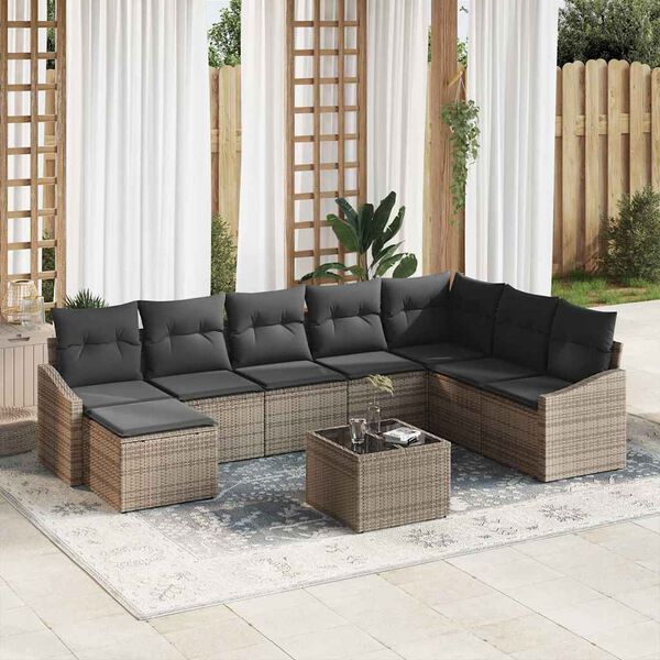 vidaXL Conjunto de sofá de jardín 8 pcs Gris Claro ratán sintético