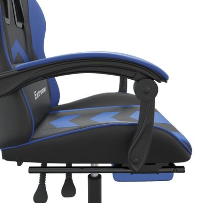 vidaXL Silla gaming con reposapiés cuero sintético negro azul