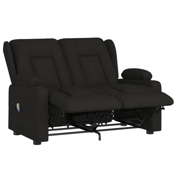 vidaXL Sill&oacute;n de masaje reclinable 2 plazas con portavasos tela negro