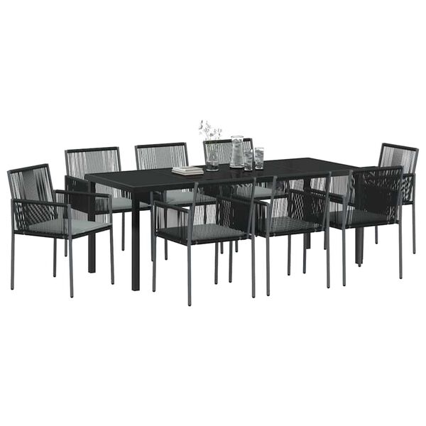 vidaXL Conjunto de Comedor de Jard&iacute;n 9 pcs Negro Rat&aacute;n sint&eacute;tico