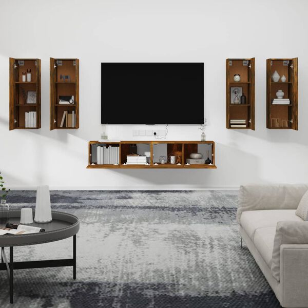 vidaXL Set de muebles de TV 6 pzas madera contrachapada roble ahumado