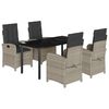 vidaXL Set comedor de jard&iacute;n 5 pzas cojines rat&aacute;n sint&eacute;tico gris claro