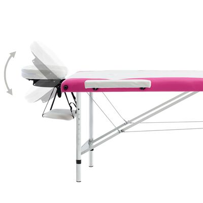 vidaXL Camilla de masaje plegable 3 zonas aluminio blanco y rosa