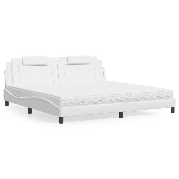 vidaXL Cama Viana con colch&oacute;n cuero sint&eacute;tico blanco 200x200 cm