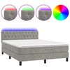 vidaXL Cama box spring colch&oacute;n y LED terciopelo gris claro 140x190 cm