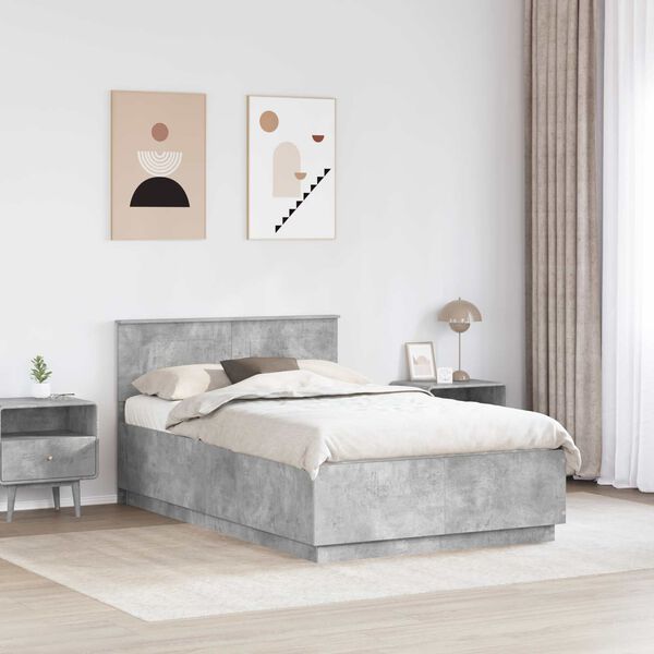 vidaXL Estructura de cama con cabecera Gris Concreto 135 x 190 cm