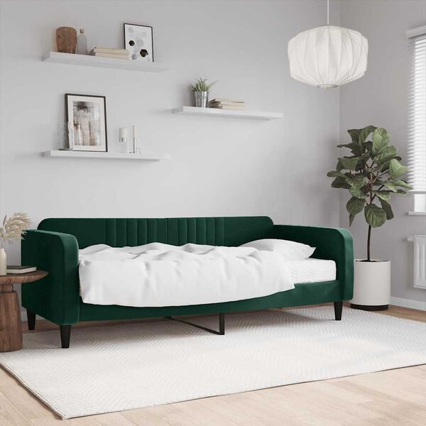 vidaXL Sof&aacute; cama con colch&oacute;n terciopelo verde oscuro 90x200 cm