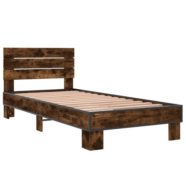 vidaXL Estructura cama madera ingenier&iacute;a metal roble ahumado 90x200 cm