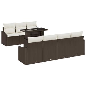 vidaXL Conjunto de sof&aacute; de jard&iacute;n 8 pcs Marr&oacute;n y crema rat&aacute;n sint&eacute;tico