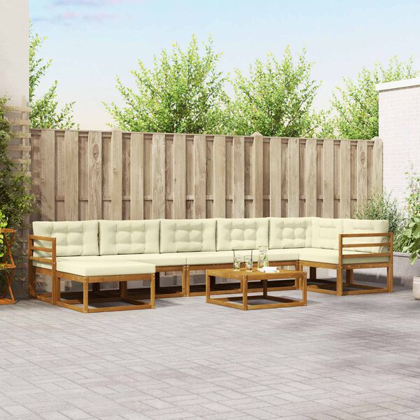 vidaXL Conjunto de sof&aacute;s de exterior con coj&iacute;n 8 pcs Natural y Crema