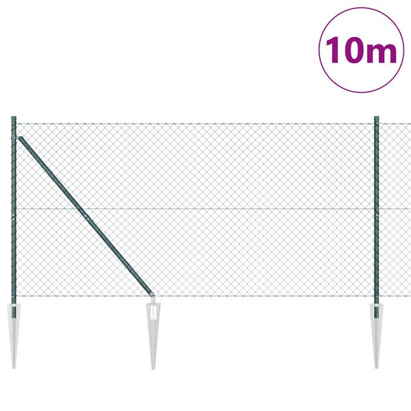 vidaXL Valla de eslabones de cadena con postes Verde 1.4 x 10 m Acero