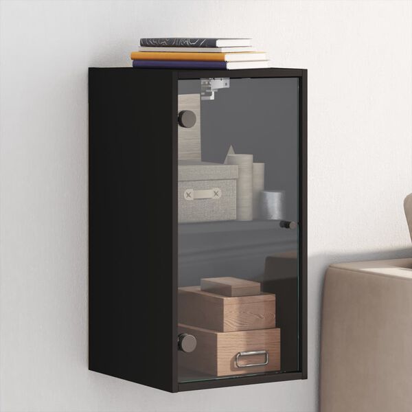 vidaXL Mueble de pared con puertas de vidrio negro 35x37x68,5 cm