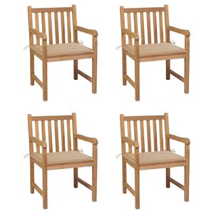 vidaXL Sillas de jard&iacute;n 4 uds madera maciza de teca con cojines beige