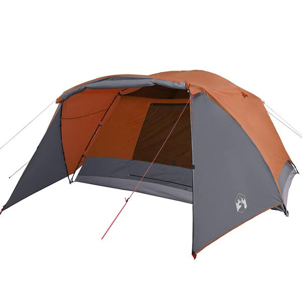 vidaXL Tienda familiar con porche 6 personas impermeable gris naranja