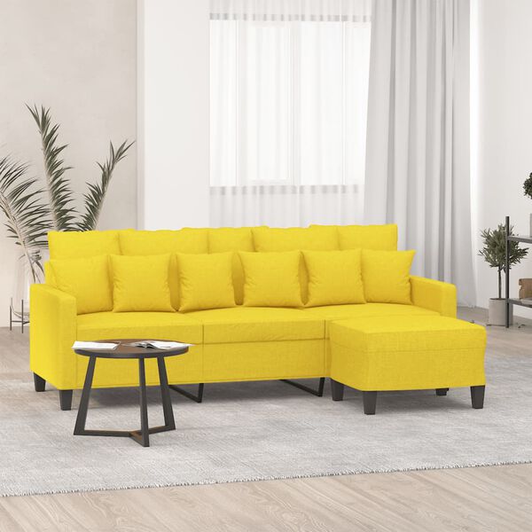 vidaXL Sof&aacute; de 3 plazas con taburete de tela amarillo claro 180 cm
