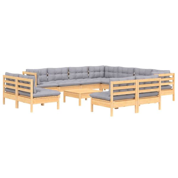 vidaXL Juego de muebles de jard&iacute;n 12 pzas y cojines madera maciza pino