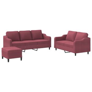 vidaXL Juego de sof&aacute;s con cojines 3 piezas tela rojo tinto