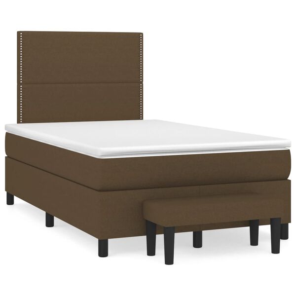 vidaXL Cama box spring con colch&oacute;n tela marr&oacute;n oscuro 120x200 cm
