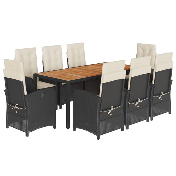 vidaXL Set de comedor de jard&iacute;n 9 pzas y cojines rat&aacute;n sint&eacute;tico negro
