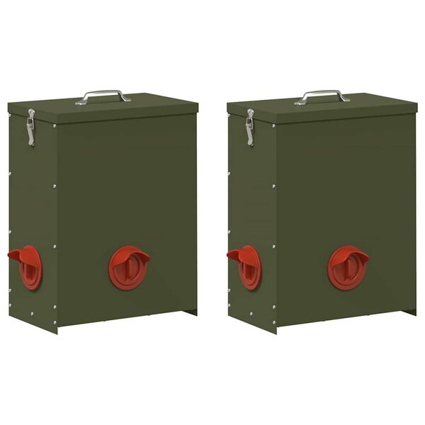 vidaXL Comedero para pollos 2 pcs Verde Oliva 32,5 x 20,5 x 43 cm