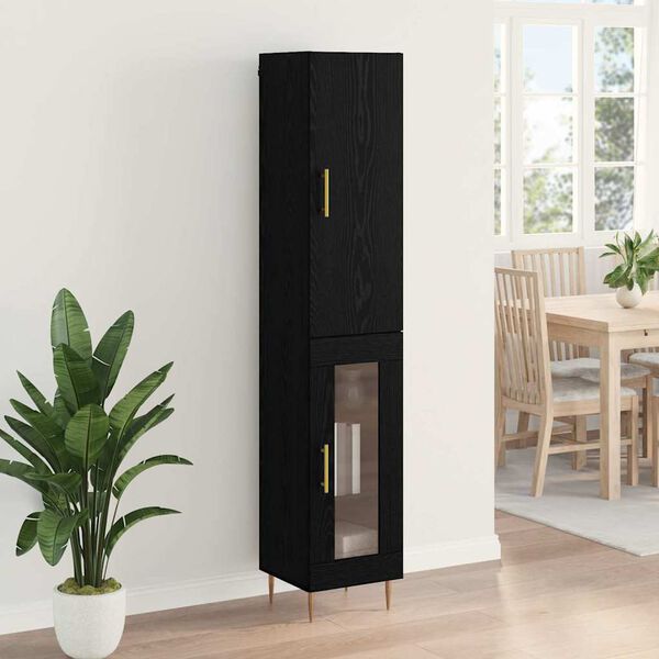vidaXL Aparador alto 2 pcs Roble Negro Madera de ingenier&iacute;a