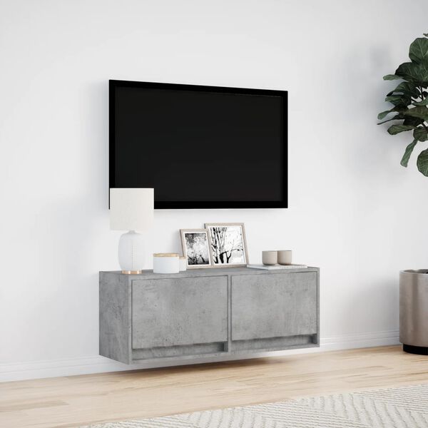 vidaXL Mueble de TV de pared con luces LED gris hormigón 100x31x35 cm