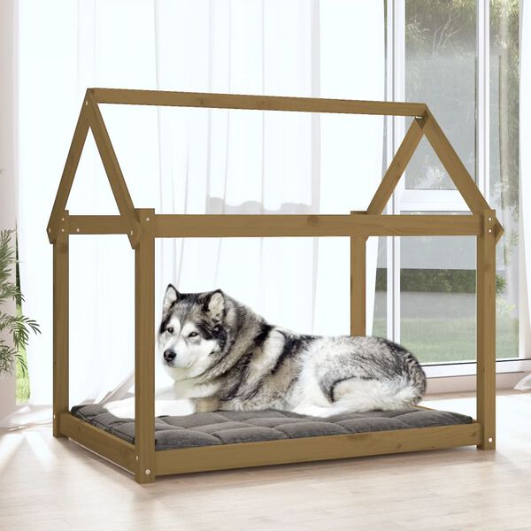 vidaXL Cama para perros madera maciza pino marr&oacute;n miel 111x80x100 cm