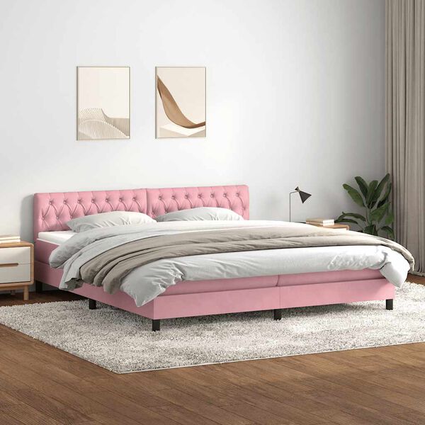 vidaXL Cama box spring con colch&oacute;n terciopelo rosa 180x210 cm