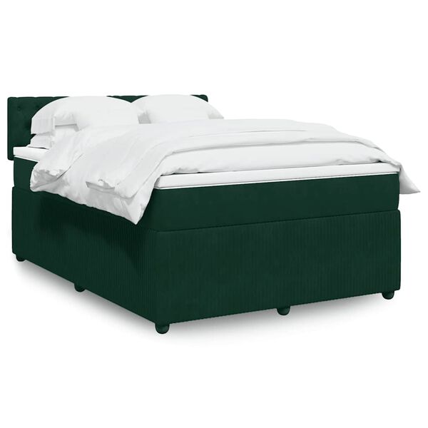 vidaXL Cama box spring con colch&oacute;n terciopelo verde oscuro 140x200 cm