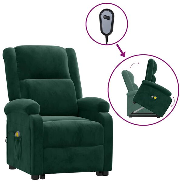 vidaXL Sill&oacute;n de masaje elevable terciopelo verde oscuro
