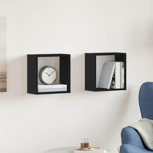 vidaXL Estantes cubo de pared 2 uds madera roble negro 30x15x30 cm