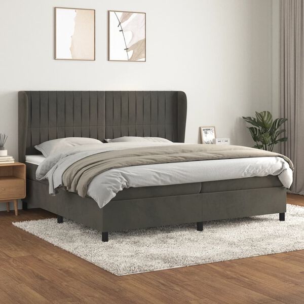 vidaXL Cama box spring con colch&oacute;n terciopelo gris oscuro 200x200 cm