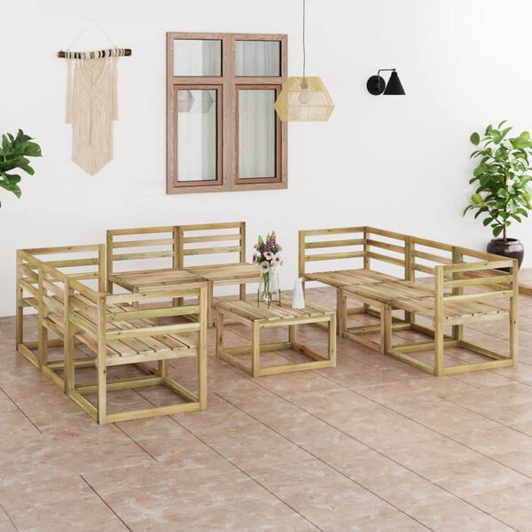 vidaXL Set de muebles de jard&iacute;n 9 pzas madera de pino impregnada verde