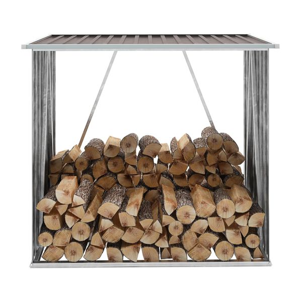vidaXL Casetilla para leña acero galvanizado marrón 163x83x154 cm