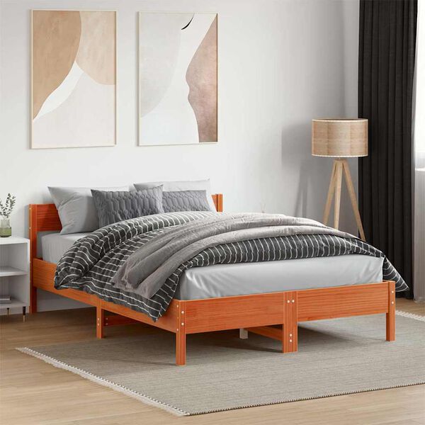 vidaXL Estructura de cama sin colch&oacute;n madera maciza marr&oacute;n 120x190 cm
