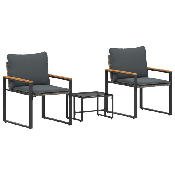 vidaXL Juegos de muebles con coj&iacute;n 3 pcs Gris y Gris Oscuro Rat&aacute;n