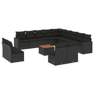 vidaXL Set sof&aacute;s de jard&iacute;n 14 pzas con cojines rat&aacute;n sint&eacute;tico negro