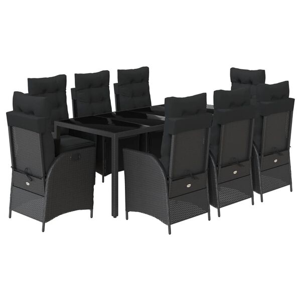 vidaXL Set de comedor de jard&iacute;n 9 pzas y cojines rat&aacute;n sint&eacute;tico negro