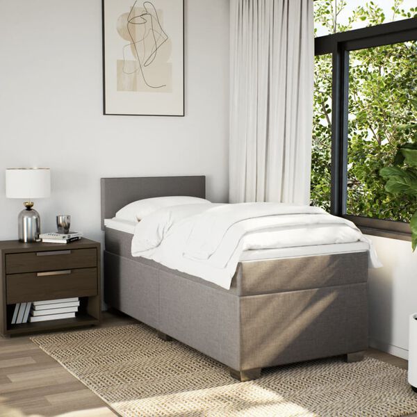 vidaXL Cama box spring con colch&oacute;n tela gris taupe 80x200 cm