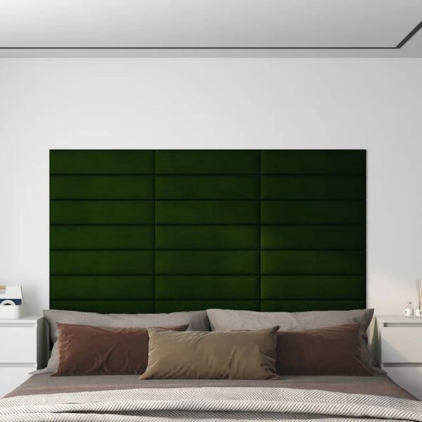 vidaXL Paneles de pared 12 uds terciopelo verde oscuro 60x15 cm 1,08m²
