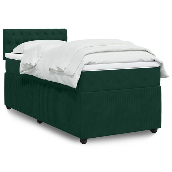 vidaXL Cama box spring con colch&oacute;n terciopelo verde oscuro 90x200 cm
