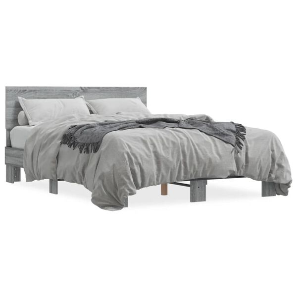 vidaXL Estructura cama madera ingenier&iacute;a metal gris Sonoma 135x190 cm