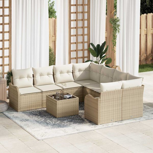 vidaXL Conjunto de sof&aacute; de jard&iacute;n con coj&iacute;n 9 pcs Beige y Crema