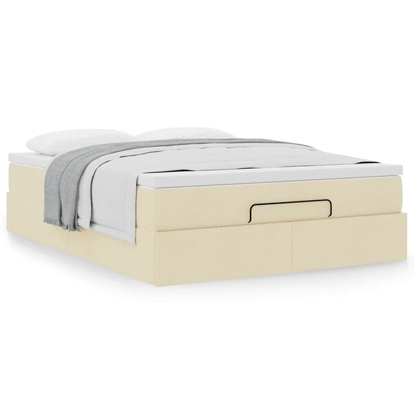 vidaXL Estructura de cama otomana con colch&oacute;n tela crema 140x190cm